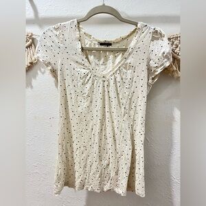 Theory Cream Polka Dot Short Sleeve Top